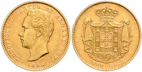 *PORTUGAL, Ludwig I., 1861-1889, 5000 Reis 1868. 8,85g.
GOLD, f.vz
Frbg.153