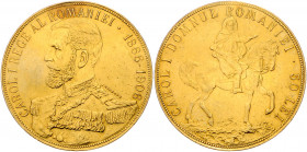 RUMÄNIEN, Karl I., 1866-1914, 50 Lei 1906. 40jähriges Regierungsjubiläum.
GOLD, sauber entfernte Hsp., l.ber., ss
Frbg.6; KM 39