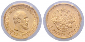 *RUSSLAND, Alexander III., 1881-1894, 5 Rubel 1889.
GOLD, PCGS AU55
Frbg.168; KM Y.42