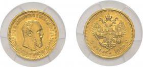 *RUSSLAND, Alexander III., 1881-1894, 5 Rubel 1889.
GOLD, PCGS AU55
Frbg.168; KM Y.42