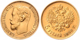 *RUSSLAND, Nikolaus II., 1894-1917, 5 Rubel 1898 AG, St.Petersburg. 4,30g.
GOLD, vz
KM Y.62; Frbg.163