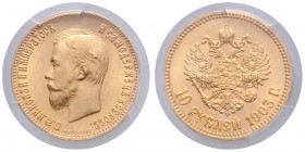 RUSSLAND, Nikolaus II., 1894-1917, 10 Rubel 1903 AP. -Mwst befreit-
GOLD, PCGS MS65+
Bit.11