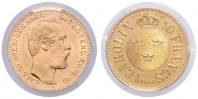 SCHWEDEN, Karl XV., 1859-1872, Carolin (10 Francs/10 Kronen) 1868. 3,22g. -Mwst befreit-
GOLD, PCGS MS64
KM 716