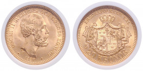 SCHWEDEN, Oskar II., 1872-1907, 20 Kronen 1887 EB. -Mwst befreit-
GOLD, NGC MS65
KM 748; Frbg.93a