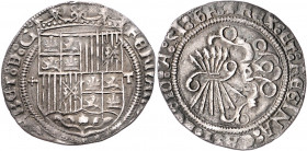 SPANIEN, Ferdinand und Isabella, 1476-1516, Real o.J., Toledo. Wappen zwischen Kreuz aus fünf Punkten und T. 3,02g.
ss
Cal-411; Vgl.C.-C.2627