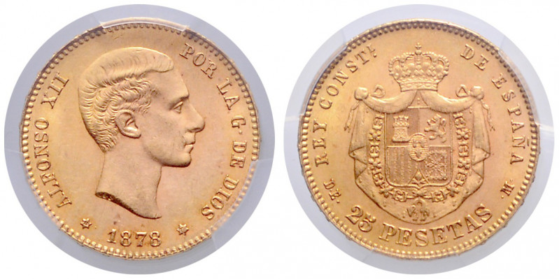 SPANIEN, Alfonso XII., 1874-1885, 25 Pesetas 1878 DE-M. -Mwst befreit-
GOLD, PC...