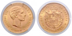 SPANIEN, Alfonso XII., 1874-1885, 25 Pesetas 1880 (1880) MS-M. -Mwst befreit-
GOLD, Prachtex., PCGS MS65+
KM 673; Frbg.342