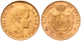 SPANIEN, Alfonso XIII., 1886-1931, 20 Pesetas 1899 (1899) SM-V, Sevilla. -Mwst befreit-
GOLD, vz
Frbg.348; KM 709