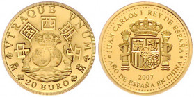 SPANIEN, Juan Carlos I., 1975-2014, 20 Euro 2007. Spanisches Jahr in China. 1,24g fein. -Mwst befreit-
GOLD, PP
KM 1133