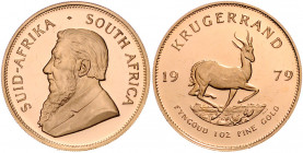 SÜDAFRIKA, Republik, seit 1961, Krügerrand 1979. -Mwst befreit-
GOLD, PP
Frbg.13; KM 73