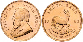 SÜDAFRIKA, Republik, seit 1961, Krügerrand 1982. -Mwst befreit-
GOLD, PP
Frbg.13; KM 73