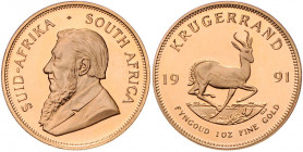 SÜDAFRIKA, Republik, seit 1961, Krügerrand 1991. -Mwst befreit-
GOLD, PP
Frbg.13; KM 73