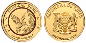 TCHAD, Republik seit 1960, 3000 Francs CFA 2017, Tropische Zone, Kolibri. Auf Vs. mit Polimerring. 0,5g fein. -Mwst befreit-
GOLD, PP