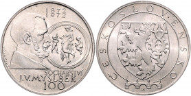 TSCHECHOSLOWAKEI, Volksrepublik, 1948-1993, 100 Korun 1972. Myslbek. Probe in Silber. 20,13g.
PP