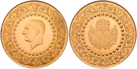 TÜRKEI, Republik, seit 1923, 250 Kurush 1966. Kemal Atatürk. De Luxe. -Mwst befreit-
GOLD, vz-st
KM 873; Frbg.95