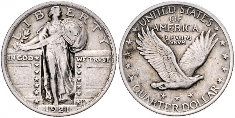 VEREINIGTE STAATEN VON AMERIKA, 1/4 Dollar 1921. Standing Liberty Typ II.
selte...