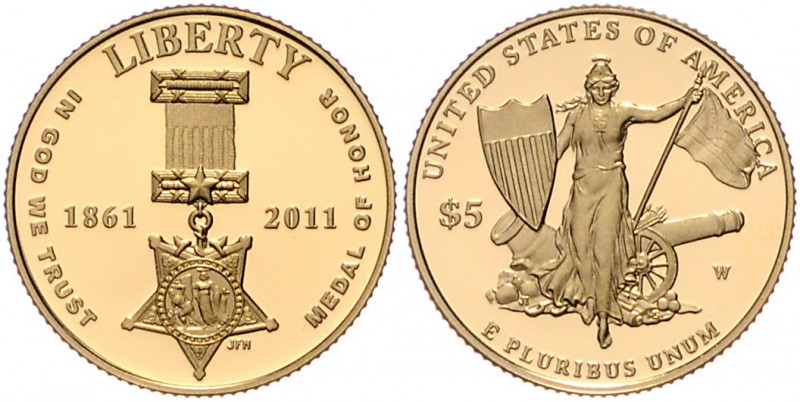 VEREINIGTE STAATEN VON AMERIKA, 5 Dollars 2011. Medal of Honor. 8,35g. -Mwst bef...