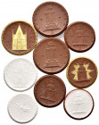 PORZELLAN, LEIPZIG, Porzellan-Spendenmed. 1922 auf 700 Jahre Thomaskirche. DAZU:Porzellan-Spendenmed. 1922 a.d. Denkmal des Art.Regt.77 (5x). Davon 2x...
