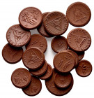 PORZELLAN, MÜNSTERBERG, Porzellanmünze o.J.(1921) zu 10 Pfennig (5x), zu 20 Pfennig (4x), zu 25 Pfennig (4x), zu 50 Pfennig (4x), 1922 zu 1 Mark (2x),...