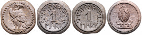 PORZELLAN, STADTLENGSFELD, Porzellanmünze 1921 der Porzellanfabrik Stadtlengsfeld zu 25 Pfennig (4x), o.J.(1921) zu 50 Pfennig (4x), o.J.(1921) zu 1 M...