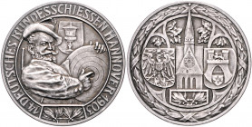 SCHÜTZEN, HANNOVER, Stadt, Silbermed. 1903 von Lauer a.d. 14.Deutsche Bundesschießen. Schütze mit Scheibe. Rs.Kirche zwischen Reichsschild und Stadtsc...