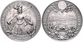 SCHÜTZEN, MAINZ, Stadt, Silbermed. 1894 von O.Schultz/W.Schultz a.d. 11.Deutsche Bundesschießen (Offizielle Prämie). Stadtgötting v.vorn mit Gewehr üb...