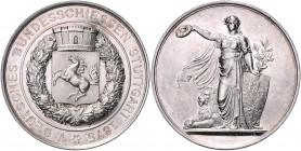 SCHÜTZEN, STUTTGART, Stadt, Silbermed. 1875 von Schwenzer a.d. V.Deutsche Bundesschießen. Gekröntes Stadtwappen. Rs.Germania mit Kranz und Schild vor ...