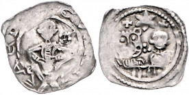 GUTENWERT, UNTERKRAIN, Berthold v.Aquileia, Leopold VI. und Friedr. II., 1230-1251, Pfennig o.J. Herzog sitzend v.vorn, mit Lilienzepter. Rs.Über Maue...