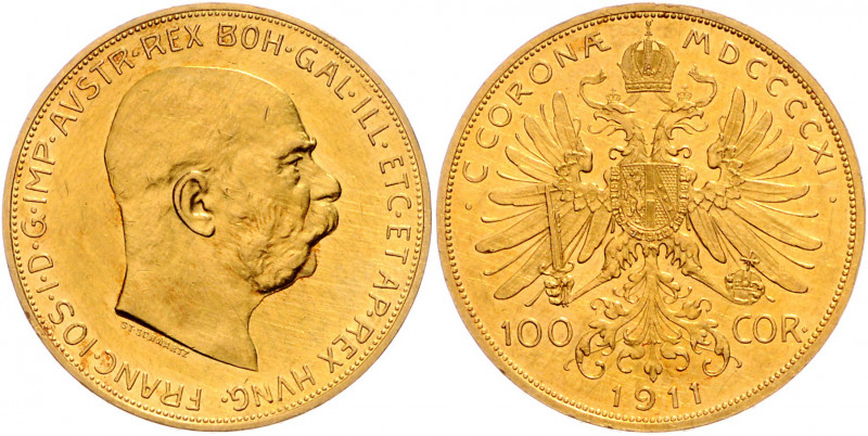 HAUS HABSBURG, Franz Joseph I., 1848-1916, 100 Kronen 1911. -Mwst befreit-
GOLD...