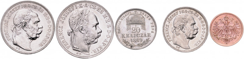 HAUS HABSBURG, Franz Joseph I., 1848-1916, Forint 1883 KB, Kremnitz. DAZU:2 Kron...