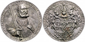 SACHSEN, Johann Friedrich der Großmütige, 1532-1547, Silb.-Hohlgussmed. 1535 von H.Reinhart d.Älteren (nach Lucas Cranach). Hüftbild halbr. mit geschu...