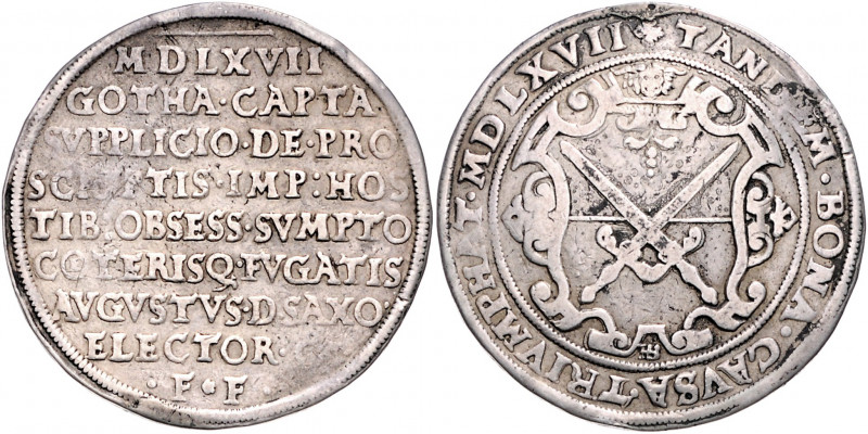 SACHSEN, August, 1553-1586, Taler 1567 HB, Dresden. Auf die Einnahme von Gotha. ...