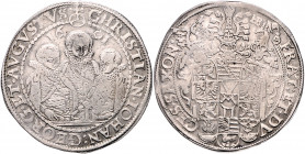 SACHSEN, Christian II., Joh.Georg I. und August (Vormundsch.), 1591-1601, Reichstaler 1601 HB, Dresden.
kl.Rdf., ss
Dav.9820; Schnee 754