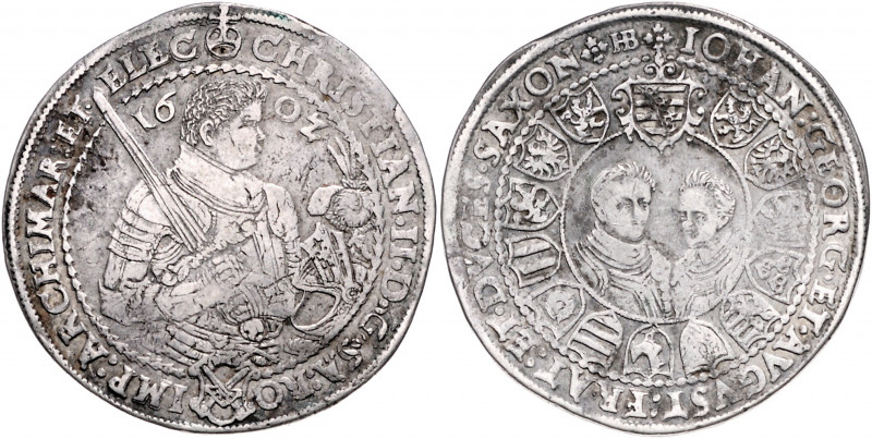 SACHSEN, Christian II., majorenn, mit seinen Brüdern, 1601-1611, Reichstaler 160...