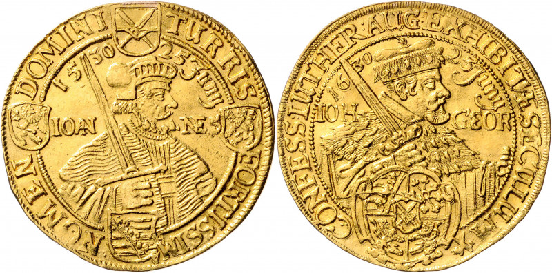 SACHSEN, Johann Georg I., 1615-1656, 5 Dukaten 1630. Augsburger Konfession. 17,1...