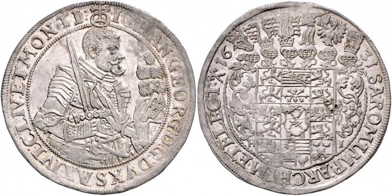 SACHSEN, Johann Georg I., 1615-1656, Talers 1631 HI. Geharn. Hüftbild r. Rs.Sech...