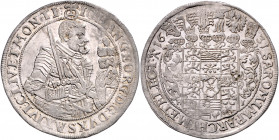 SACHSEN, Johann Georg I., 1615-1656, Talers 1631 HI. Geharn. Hüftbild r. Rs.Sechsfach behelm. Wappen. 29,19g.
prägefr., vz+
Dav.7601; Schnee 845