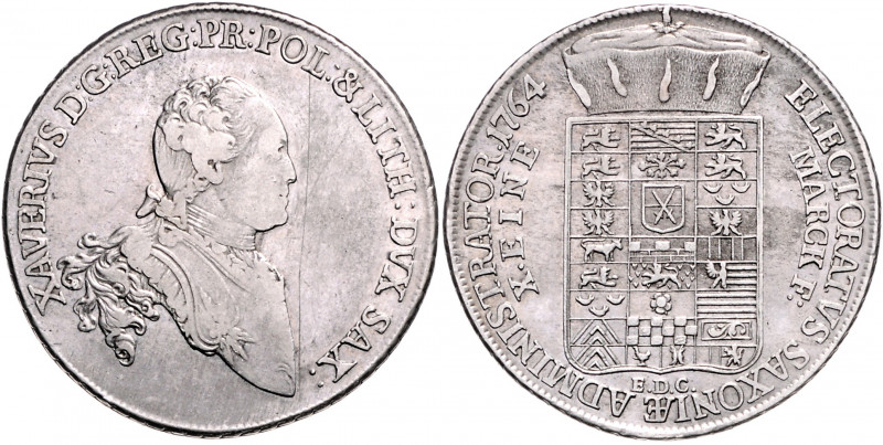 SACHSEN, Xaver, Administrator, 1763-1768, Konventionstaler 1764 EDC, Dresden.
k...