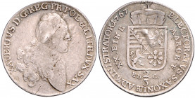 SACHSEN, Xaver, Administrator, 1763-1768, 2/3 Taler 1767 EDC, Dresden.
Sf., ss
Buck 55