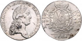SACHSEN, Friedrich August III., 1763-1806, Konventionstaler 1784 IEC, Dresden. 27,75g.
ss+/vz
Dav.2695; Schnee 1079