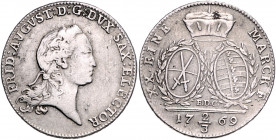 SACHSEN, Friedrich August III., 1763-1806, Gulden =2/3 Taler 1769 EDC, Dresden. 13,75g.
etw.Fundbelag, ss
Buck 137a