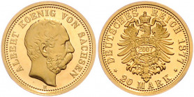 SACHSEN, Albert, 1873-1902, 20 Mark 1877 E als Nachprägung 2007. 2,04g (Gold 585).
GOLD, Replik, PP
zu J.262