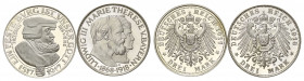 SACHSEN, Friedrich August III., 1904-1918, 3 Mark 1917 E. Friedrich der Weise. Als Neuprägung 2001. DAZU:BAYERN, Ludwig III., 1913-1918, 3 Mark 1918 D...