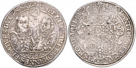 SACHSEN-ALT-WEIMAR, Friedrich Wilhelm und Johann, 1573-1603, Reichstaler 1589, Saalfeld. Beide geharnischten Büsten fast v.vorn, im Abschnitt Jahr. Rs...