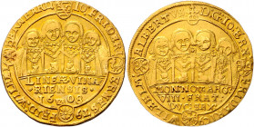 SACHSEN-ALT-WEIMAR, Johann Ernst und seine sieben Brüder, 1605-1619, Achtbrüder-3fach Dukat 1608 WA, Saalfeld. 10,49g.
GOLD, äußerst selten, f.vz
Fr...