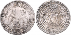 SACHSEN-COBURG-EISENACH, Johann Casimir und Johann Ernst, 1572-1633, Reichstaler 1609. 28,74g.
kl.Hsp., ss
Dav.7426; Schnee 185