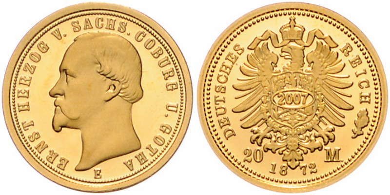 SACHSEN-COBURG-GOTHA, Ernst II., 1844-1893, 20 Mark 1872 E als Nachprägung 2007....