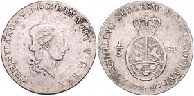SCHLESWIG-HOLSTEIN, Christian VII. von Dänemark, 1766-1808, 1/3 Speciestaler 1787 MF =20 Schilling, Altona.
s/ss
KM C.7; J.8; Lange 135f.