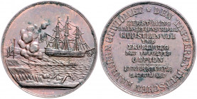 SCHLESWIG-HOLSTEIN, Zeit der Erhebung, 1848-1851, Br.-Med. 1849 a.d. Seegefecht bei Eckernförde. Die "Gefion" im Hafen, davor das noch brennende Linie...