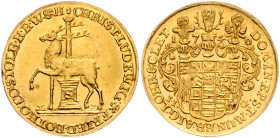 STOLBERG-STOLBERG, Christoph Ludwig II. und Friedrich Botho, 1739-1761, Dukat 1740 IIG, Stolberg. 3,45g.
GOLD, vz
Frbg.3336; Frieder.1826